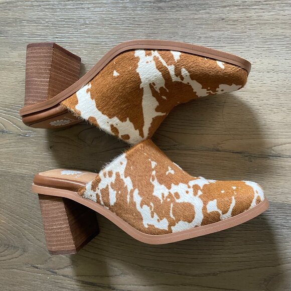Yellow Box Women's Cow Hair Tan Brown White Mule Clog Shoes 8 - Picture 6 of 9